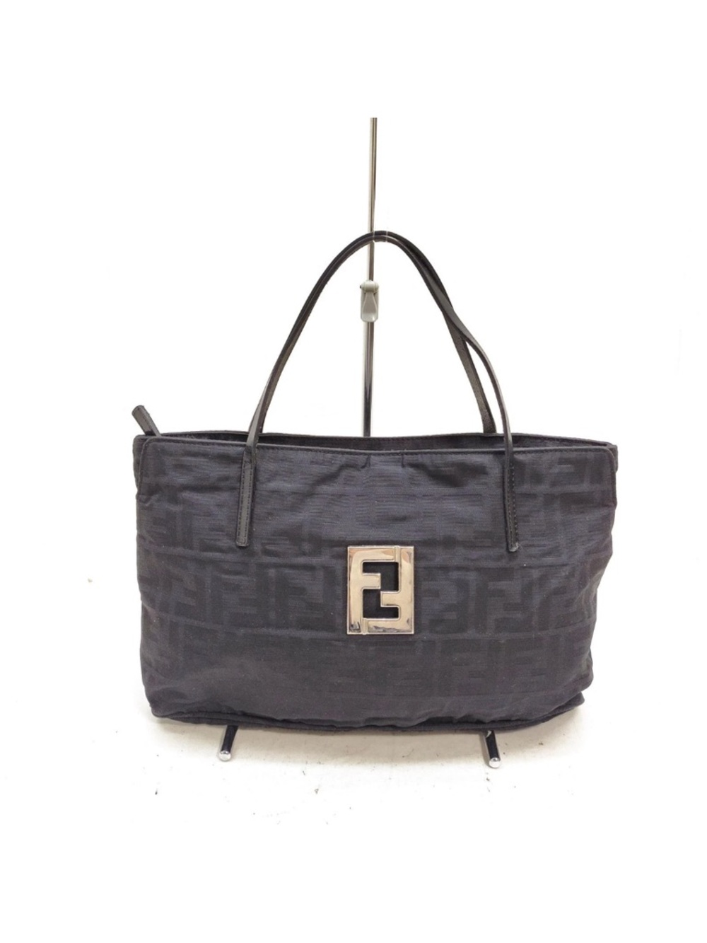 Fendi Black FF Jacquard Canvas Tote with Silver Logo Plaque